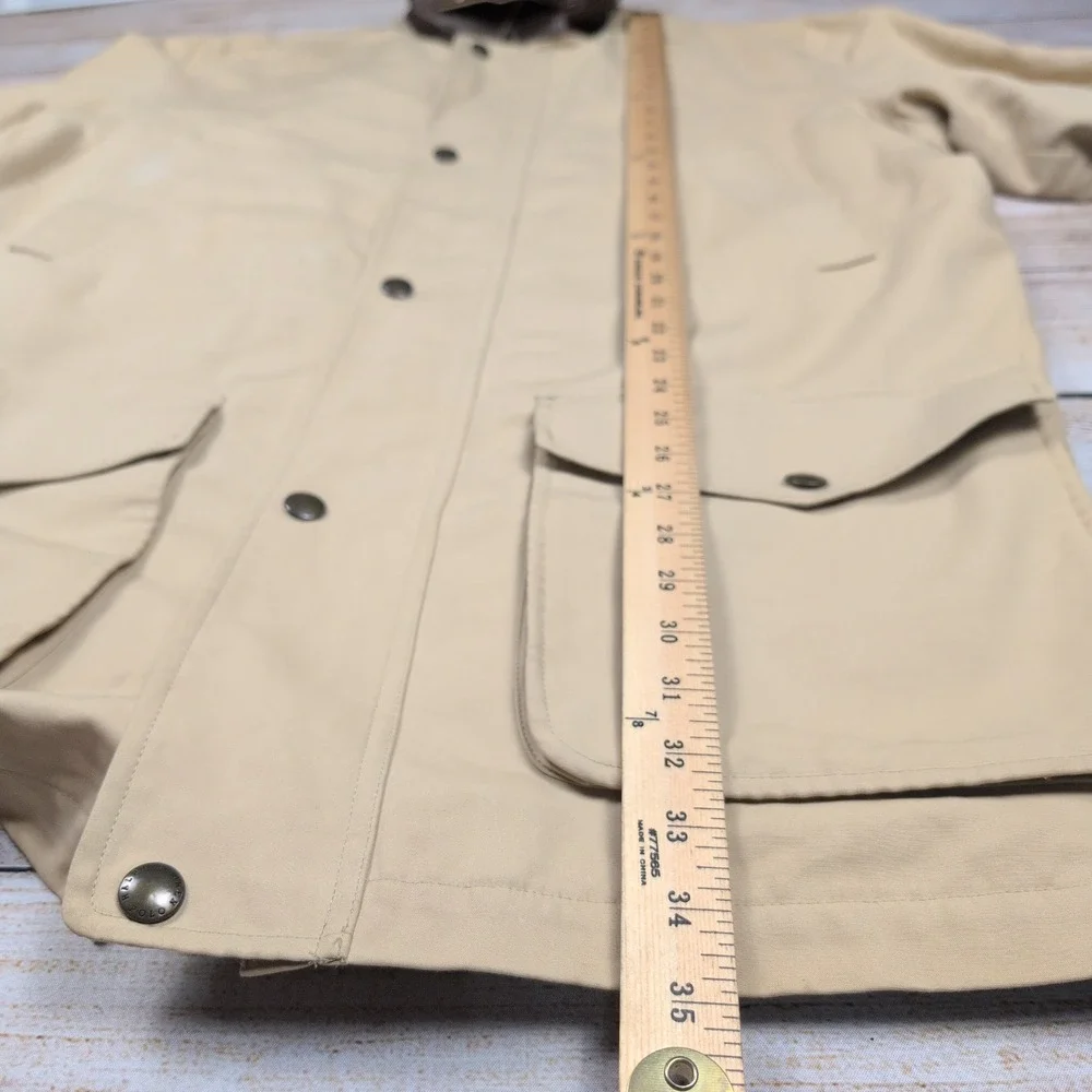 VTG Polo Ralph Lauren M FieldbJacket XL Tan Brown Leather Trim‎ Button Up Barn